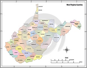 West virginia state outline vector map in color