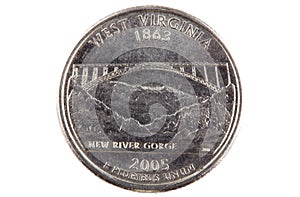 West Virginia United States Quarter Coin On White Background