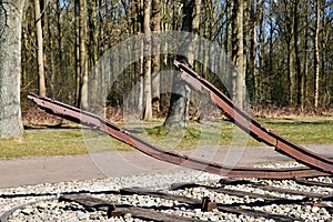 westerbork, the Netherlands. March 19, 2025. Broken railroad track as monument for deportation of Jews and Sinti from Transit Camp photo