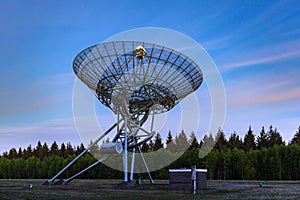 The Westerbork Synthesis Radio Telescope WSRT during dusk, wit