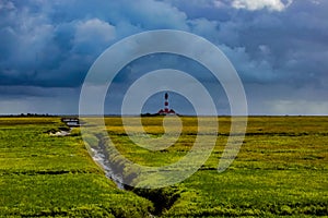 Westerhever lighthouse just before a storm