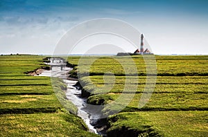 Westerheversand lighthouse at North Sea, Germany