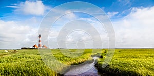 Westerheversand lighthouse at North Sea, Schleswig-Holstein, Germany