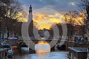 Westerkerk sunset bridge