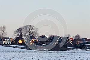 Westerland village in Netherlands in snowy winter