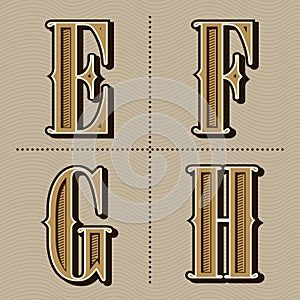 Western alphabet letters vintage vector (e, f, g, h)