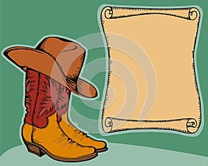 Western background with cowboy boots photo