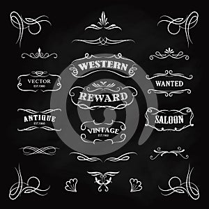 Western badge hand drawn blackboard banners vintage vector