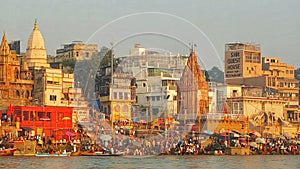 On the western bank of river ganges stands the religious town Varanasi or Kashi or  Benaras. photo