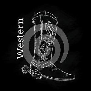 Western Boot Hand draw blackboard vintage vector