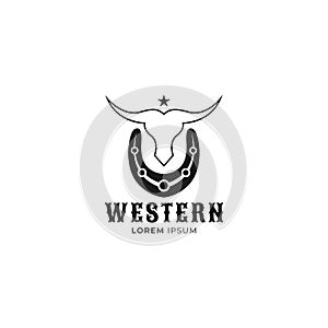 Western Bull, buffalo head skull silhouette logo vector design template