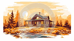 Western Cabin Rental Vector Illustration