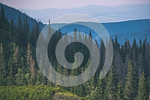 Western carpathian mountain panorama in clear day - vintage retro look