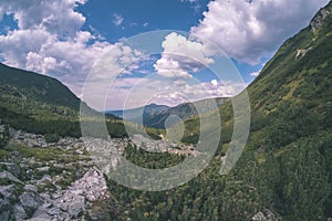 Western carpathian mountain panorama in clear day - vintage retro look