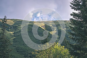 Western carpathian mountain panorama in clear day - vintage retro look