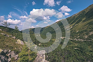 Western carpathian mountain panorama in clear day - vintage retro look