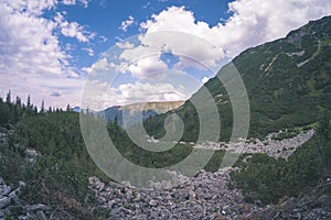 Western carpathian mountain panorama in clear day - vintage retro look