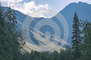 Western carpathian mountain panorama in clear day - vintage retro look