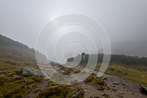 Misty morning view in wet mountain area in slovakian tatra. tour