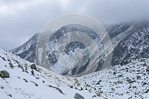 Mountain tops in winter covered in snow