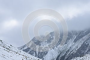 Mountain tops in winter covered in snow