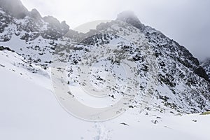 Mountain tops in winter covered in snow