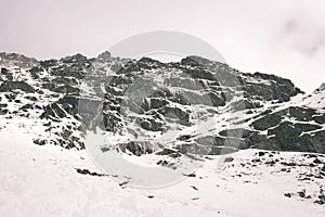 Mountain tops in winter covered in snow - vintage film look