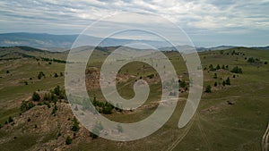 The western coast of Lake Baikal. Valley of Stone Spirits in Tazheranskaya steppe. aerial drone footage