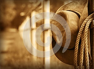 Western cowboy hat and lasso photo