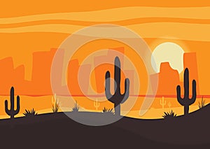 Western desert landscape at sunset vector illustration