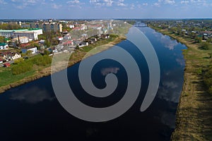 The Western Dvina River in Polotsk aerial photography. Belorussia