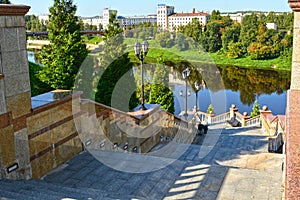 Western Dvina River and the steps of the Assumption Cathedral, Vitebsk, Belarus