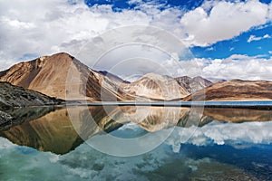 The western end of Pangong Tso Pangong Lake in Ladakh, India, bordering China