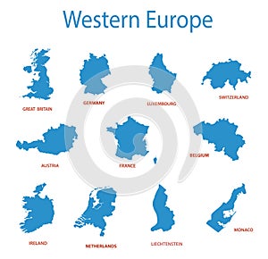 Western europe - maps of territories - vector