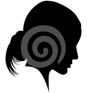 Western European white woman, girl from the side profile picture with a topknot, updo Bun hairstyle on the back of a head. Isola