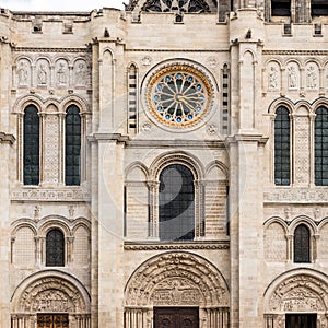 Western facade of the Basilica of Saint Denis. Paris, France photo