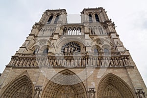The western facade of catholic cathedral Notre-Dame de Paris
