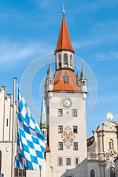 Western facing clock of the old town hall tower in Munich, Germany IV