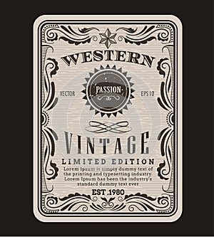 Western frame border vintage label hand drawn engraving retro