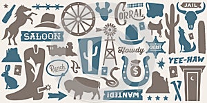 Western Icons Set | Cowboy Art Collection | Vector Wild West Resources
