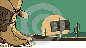 Western illustration with cowboy shoes