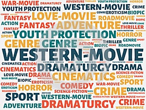 WESTERN-MOVIE - image with words associated with the topic MOVIE, word, image, illustration