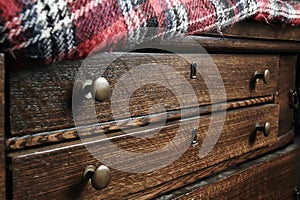 Western Old Furniture Wooden Drawers, Locks, Antiquity Countryside, Rural, Still life. Vintage and Ancient Desk and Home Objects