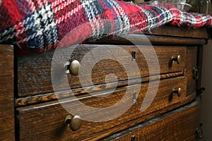 Western Old Furniture Wooden Drawers, Locks, Antiquity Countryside, Rural, Still life. Vintage and Ancient Desk and Home Objects