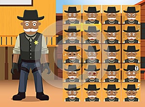 Western Old Sheriff Cartoon Character Emotions