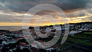 Angra do Heroismo, western part of the town, view at sunset from the Outeiro da Memoria point, Terceira, Azores, Portugal photo