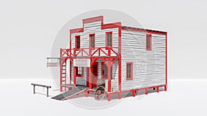 Western saloon building isolated on white background, 3d rendering