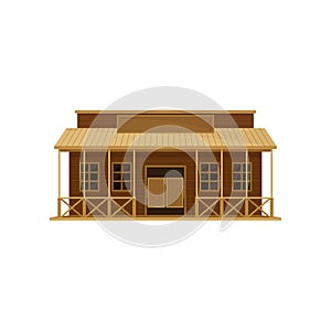 Western saloon with swinging doors and blank signboard. Old wooden house. Architecture theme. Flat vector design