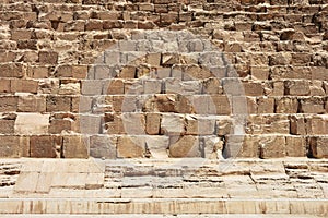 Western side of Pyramid of Khufu or the Pyramid of Cheop, the oldest and largest one  in the Giza pyramid complex