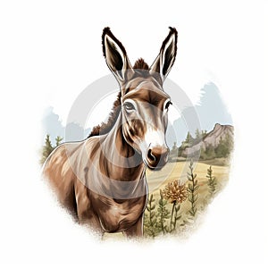 Western-style Donkey Illustration With Detailed Shading